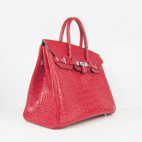 High Quality Fake Hermes Birkin 35CM Crocodile Veins Leather Bag Red 6089